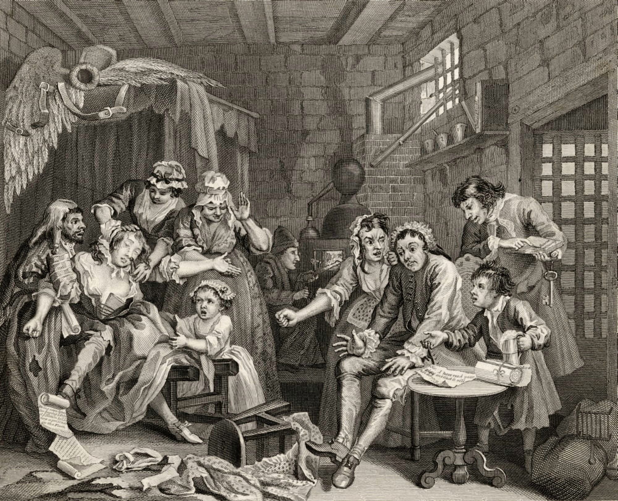 The Rakes Progress Prison Scene From The Original Picture By Hogarth From The Works Of Hogarth Published London 1833 Canvas Art - Ken Welsh Design Pics (32 x 26)