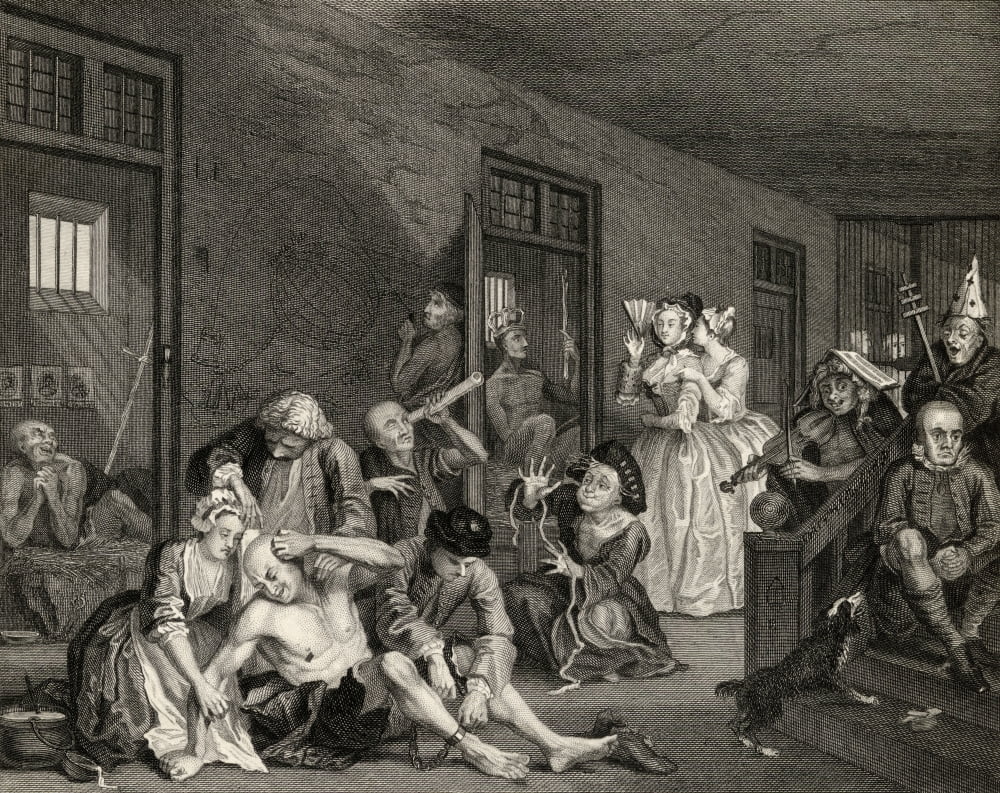 The Rakes Progress Scene In Bedlam From The Original Picture By Hogarth From The Works Of Hogarth Published London 1833 Canvas Art - Ken Welsh Design Pics (16 x 12)