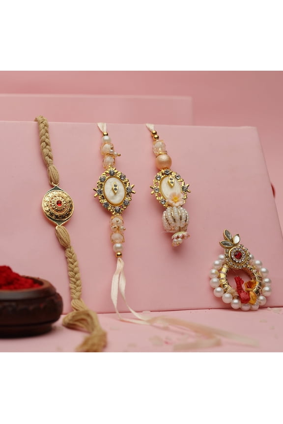 Rakhi Bhaiya Bhabhi Set of 3 Rakhi For Brother Bhabhi Flower Rakhi Lumba set Couple Pair Rakhi Thread Bracelet for Raksha Bandhan Set Rakhi Bracelets for Brother Sister Indian Traditional Festival