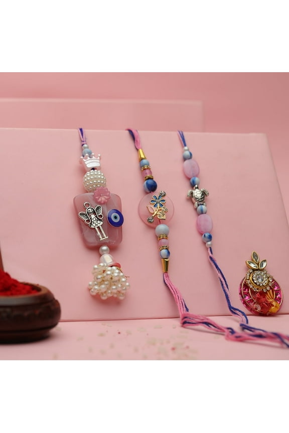 Rakhi Bhaiya Bhabhi veera set Rakhi Lumba Set with dora for Brother Bhabhi set of 3 Family Rakhi with Rakhi Card Gift Pack Thread Bracelet Dori Kalwa for Raksha Bandhan Indian Traditional Festival