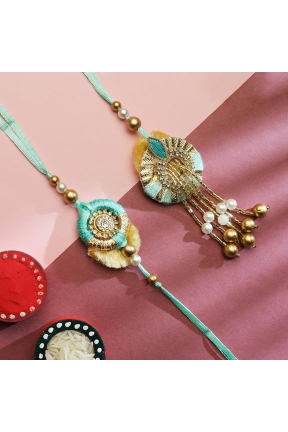 Rakhi Lumba set of 2 Rakhi for Brother and Bhabhi Bhaiya Bhai Rakhi Set of 2 Couple Pair Rakhi Dora Thread gift Pack for Raksha Bandhan gifts Rakhi Bracelet for Veera Brother Sister Festival Rakhi