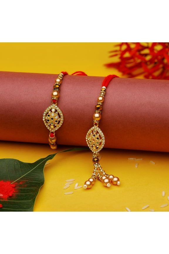 Rakhi Lumba set of 2 Rakhi for Brother and Bhabhi Bhaiya Bhai Rakhi Set of 2 Couple Pair Rakhi Dora Thread gift Pack for Raksha Bandhan gifts Rakhi Bracelet for Veera Brother Sister Festival Rakhi