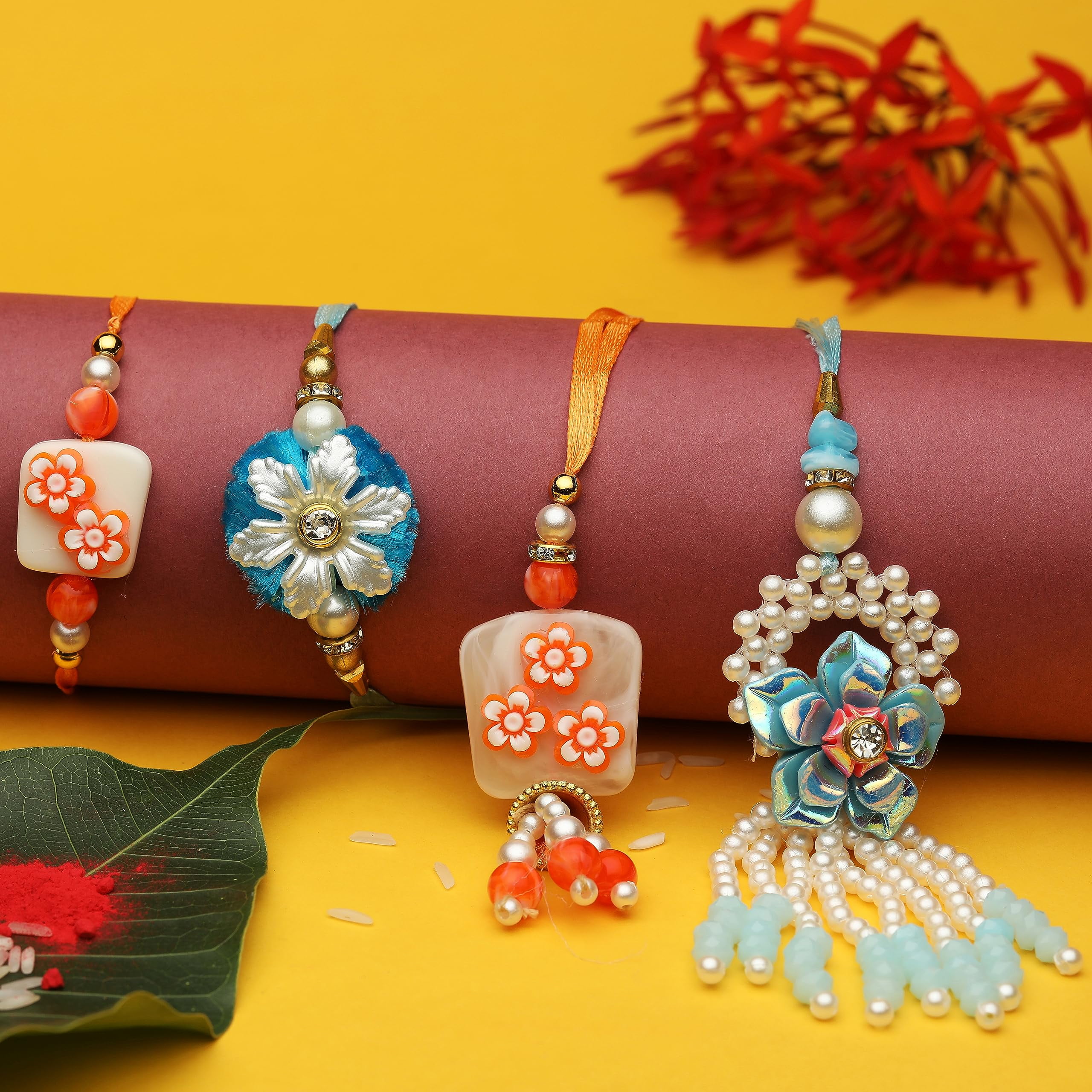 Rakhi set of 3 Family Pack Rakhi Lumba with dora for Brother and Bhabhi Kundan Beads Stone 3 Rakhis Rakhee Gifts for Bhai Veera Thread Bracelet Dori with Gift Pack in Bag