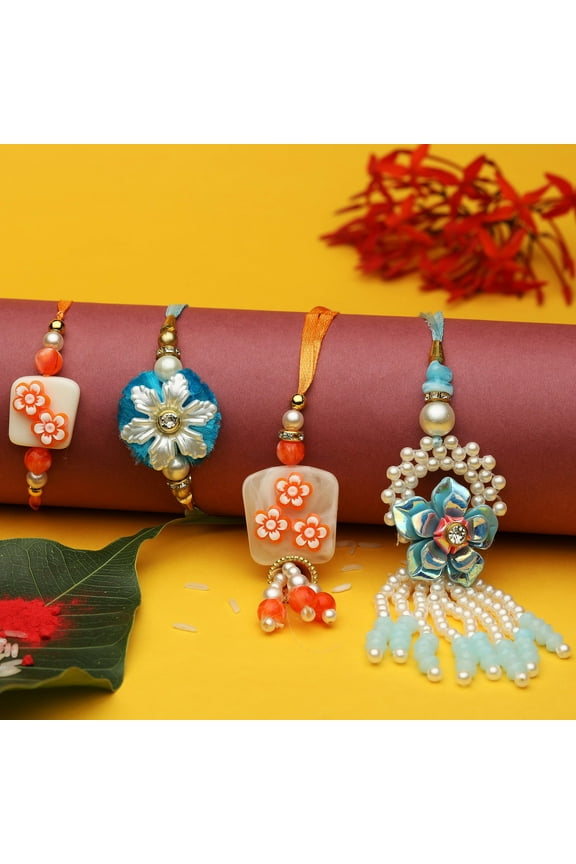 Rakhi Lumba set of 4 Rakhi for Brother and Bhabhi Bhaiya Bhai Rakhi Set of 4 Couple Pair Rakhi Dora Thread gift Pack for Raksha Bandhan gifts Rakhi Bracelet for Veera Brother Sister Festival Rakhi