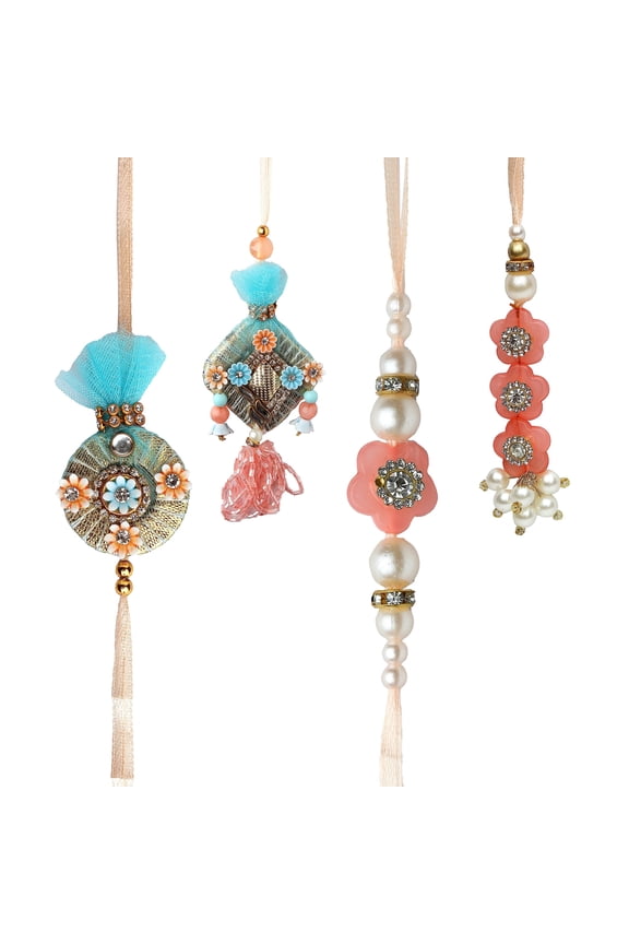 Rakhi Lumba set of 4 Rakhi for Brother and Bhabhi Bhaiya Bhai Rakhi Set of 4 Couple Pair Rakhi Dora Thread gift Pack for Raksha Bandhan gifts Rakhi Bracelet for Veera Brother Sister Festival Rakhi