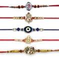 thumbnail image 1 of Rakhi for Brother Set of 5 on Raksha Bandhan | Rakih Bracelets Set of 5 | Designer Ganesh OM Rudraksha with Sandalwood Rakhi, 1 of 3
