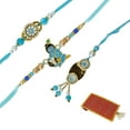 thumbnail image 1 of Rakhi set of 3 Family Pack Rakhi Lumba with dora for Brother and Bhabhi Kundan Beads Stone 3 Rakhis Rakhee Gifts for Bhai Veera Gift Pack Thread Bracelet Dori for Raksha Bandhan Festival, 1 of 5