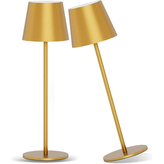 Ralbay 2 Pack Rechargeable LED Table Lamp,Portable Gold Outdoor Table Lamp Waterproof 3W 5000mAh Battery Desk Lamp,Stepless Dimmable Metal Table Light for Outdoor Restaurant Home Patio