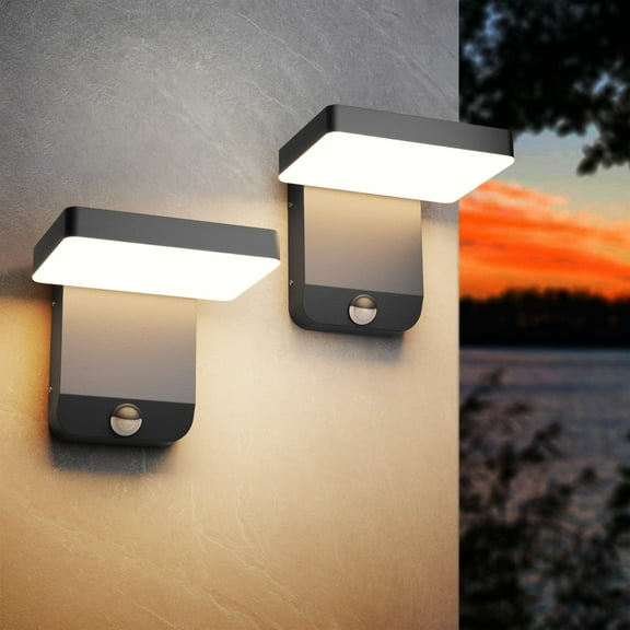 Ralbay Motion Sensor LED Outdoor Wall Lights Set of 2,Modern Black Outdoor Wall Sconce Motion IP65 Waterproof for House Garage 3000K(2 Pack)