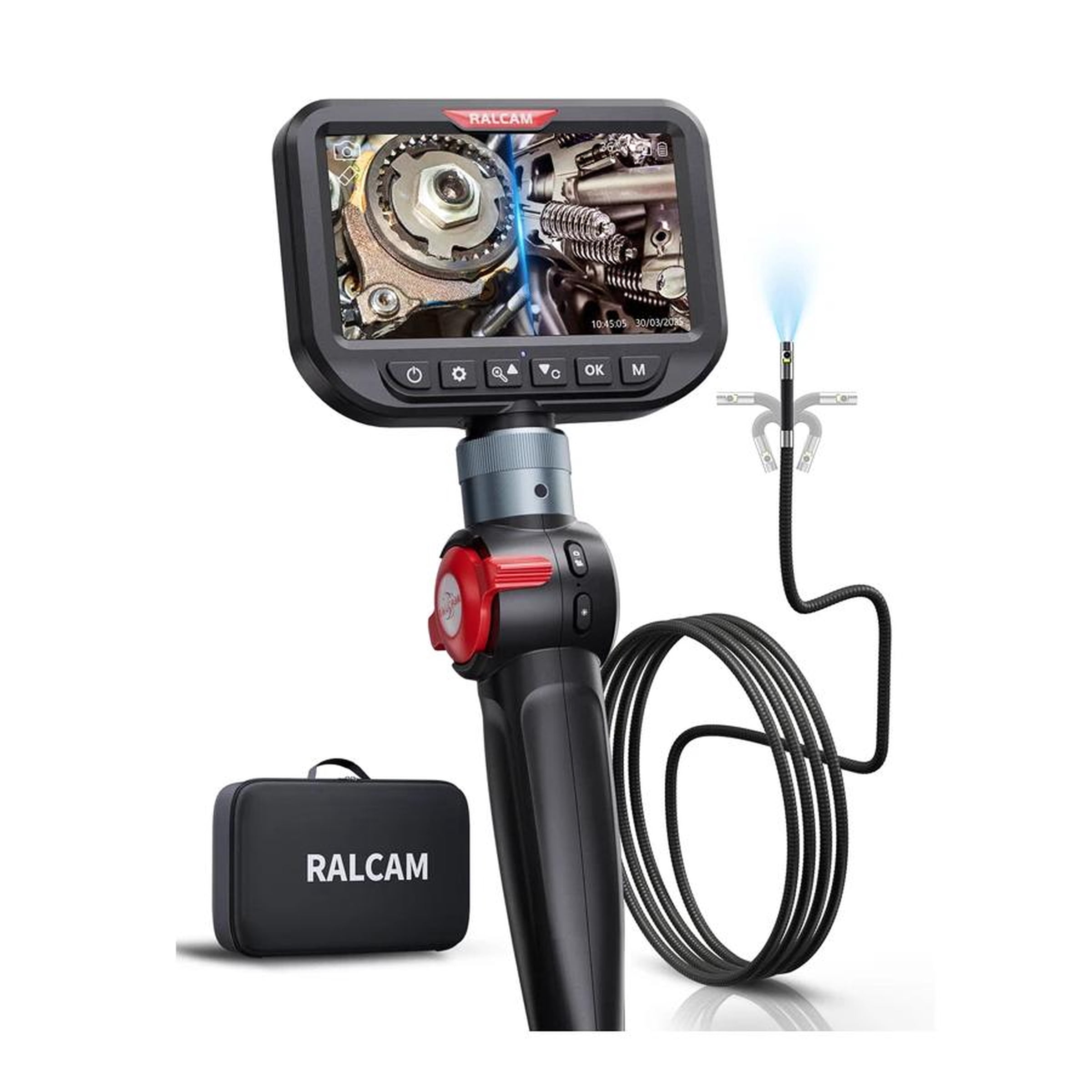 Ralcam Dual Lens Articulating Borescope 5" Endoscope Inspection Camera 5FT Semi