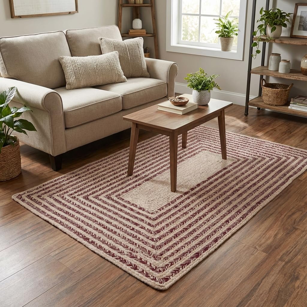 Rectangular Cotton Rug Raleigh Burgundy Cotton Braided Rug 4' x 6' Rectangle - Walmart.com