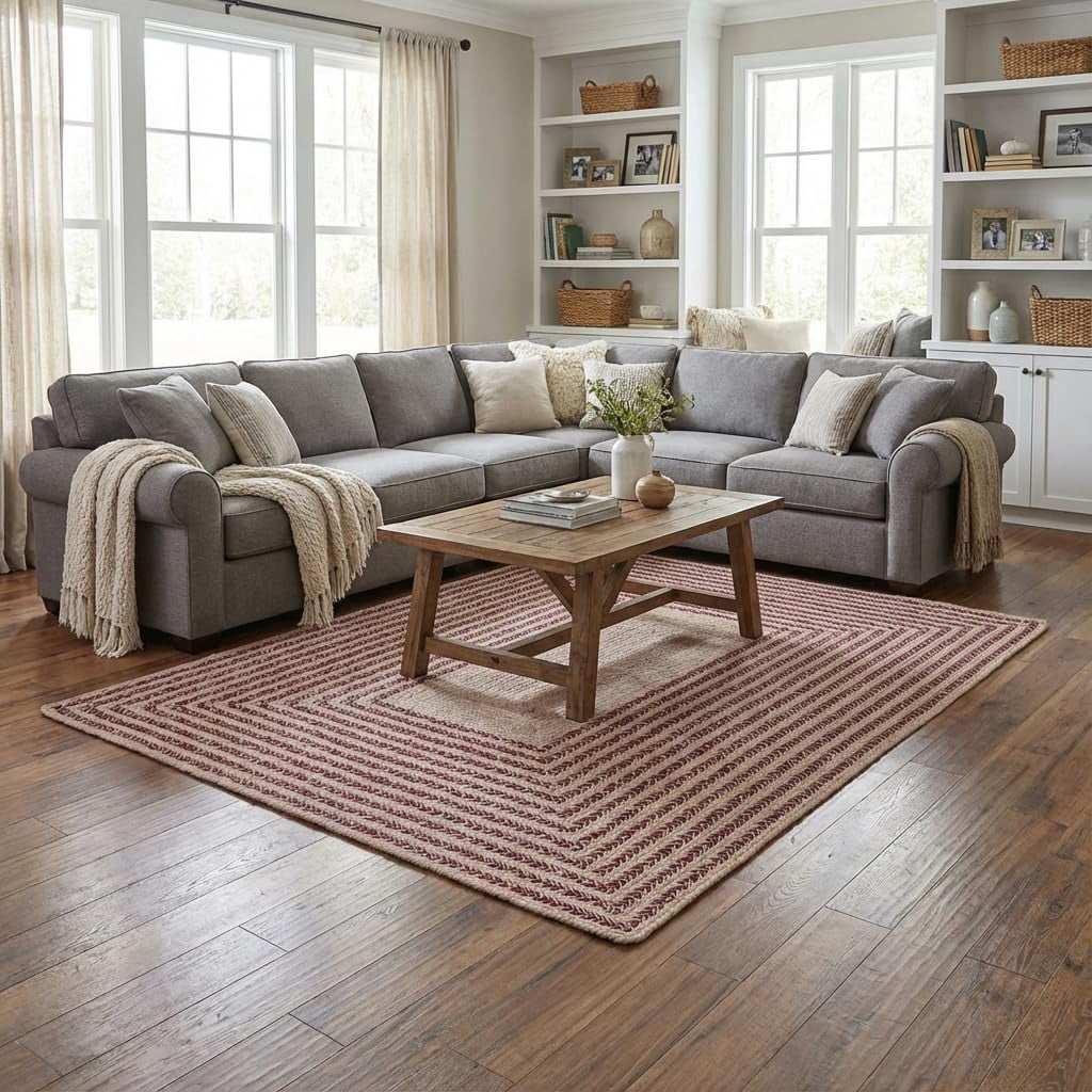 Rectangular Cotton Rug Raleigh Burgundy Cotton Braided Rug 6' x 9' Rectangle - Walmart.com