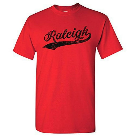 Raleigh City Baseball Script Basic Cotton T-Shirt - Large - Red