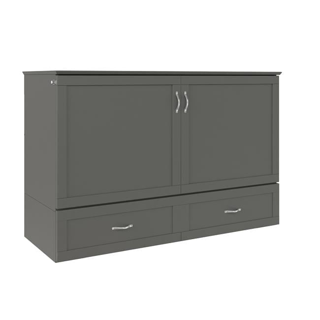 Gray Queen Wood Frame Murphy Bed with Upholstered Drawer