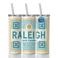 thumbnail image 1 of Raleigh NC North Carolina Travel Vacation Stamp 20oz Insulated Water Bottle Skinny Tumbler Includes Straw, 1 of 7