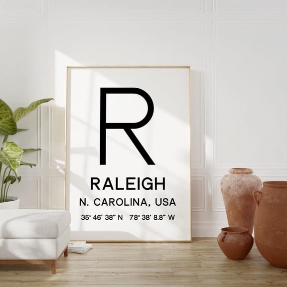 Raleigh North Carolina Wall Art Print, GPS Coordinates Office And Home Decor