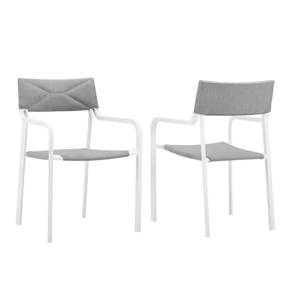 Raleigh Outdoor Patio Aluminum Armchair Set of 2,White Gray
