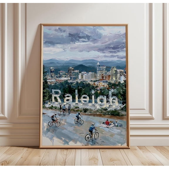 Raleigh Skyline Park Cycling Print North Carolina Wall Art, Unframed Paper Print