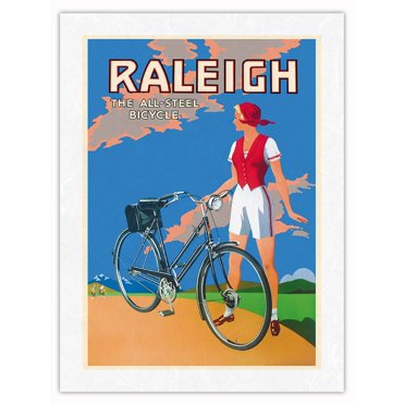 1940s Raleigh All Steel Bicycle Vintage Style Advertising Poster, 20x30 Reproduction