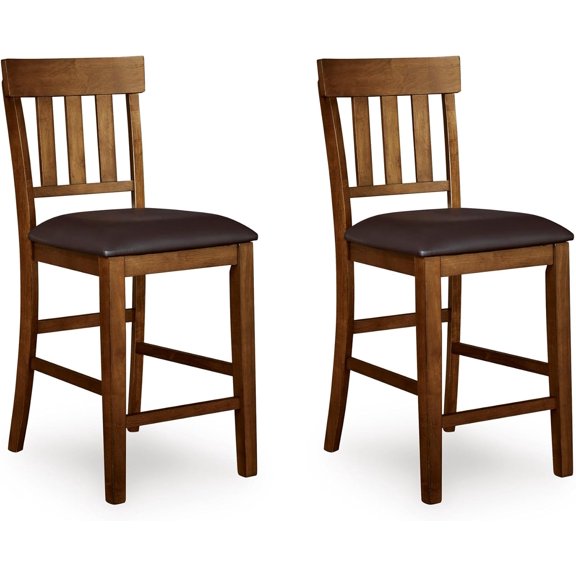 Ralene Traditional 26" Counter Height Faux Leather Seat Barstool, 2 Count, Brown