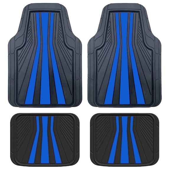 Rally, Heavy Duty, All-Weather Rubber Floor Mats, Fits Car, SUV and Truck - Black and Blue 4 Piece