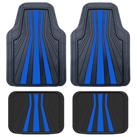 Rally 4-Piece Black & Blue All-Weather Rubber Floor Mat Set – Heavy Duty Universal Trim-to-Fit Car, SUV & Truck Mats