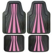 Rally 4-Piece Black with Pink Stripes Rubber Floor Mat Set