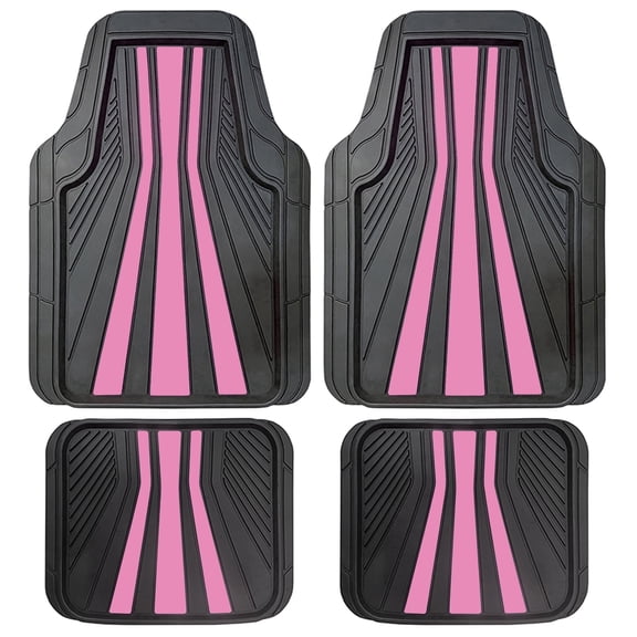 Rally 4-Piece Black & Pink All-Weather Rubber Floor Mat Set – Heavy Duty Universal Trim-to-Fit Car, SUV & Truck Mats