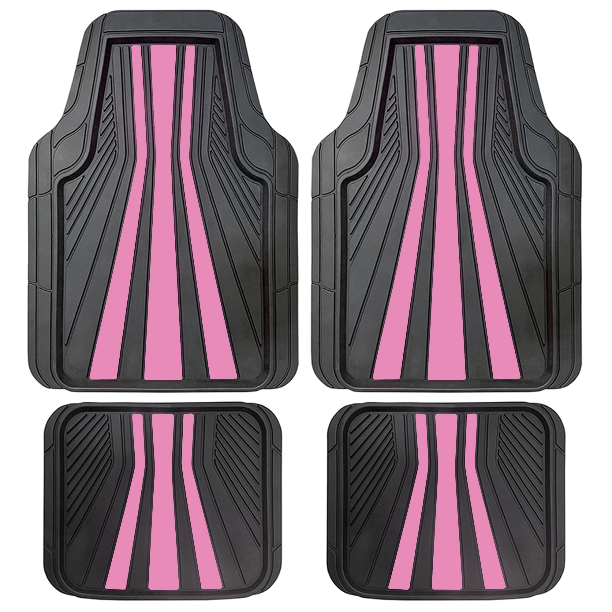 Rally 4-Piece Black & Pink All-Weather Rubber Floor Mat Set – Heavy Duty Universal Trim-to-Fit Car, SUV & Truck Mats