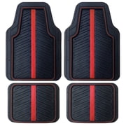 Rally 4-Piece Black with Red Carbon Fiber Stripe & Piping All-Weather Rubber Floor Mat Set   Heavy Duty Universal Trim-to-Fit Car, SUV & Truck Mats