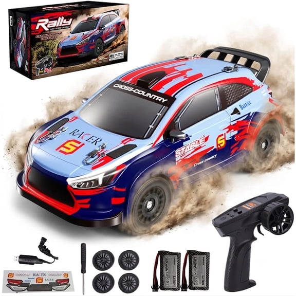 Rally 4WD RC Car 30 KM/H High-Speed Remote Control Truck With 2 Batteries, 2.4G Full Proportional Off-Road Buggy, Adjustable Suspension & Dual Tire Set, RTR Electric Vehicle for Adults