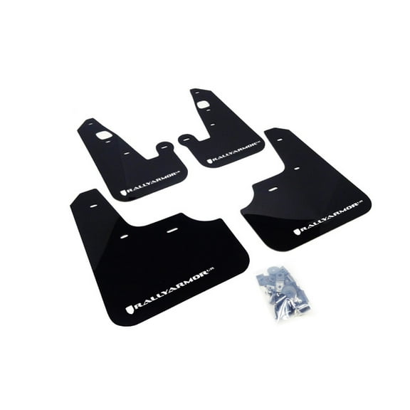 Rally Armor for 2007+ Mitsubishi Lancer UR Black Mud Flap w/ White Logo