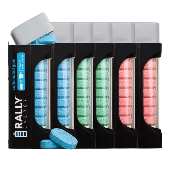 Rally Energy Caffeine Gum, Sugarless Gum with 60 mg of Caffeine for Fast-Acting Energy, Stay Alert, Long-Lasting, Variety Pack, Natural Cinnamon, Peppermint, Wintergreen Flavor (6 Pack, 66 Pieces)