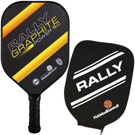 Rally Graphite Power 5.0 Pickleball Paddle | Honeycomb Core, Graphite/Polymer Hybrid Composite Face | Paddle Cover Included | Yellow/Standard Grip
