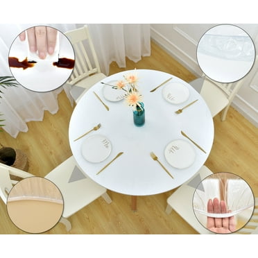 Rally Home Goods Indoor Outdoor Heavy Duty Premium Clear Transparent Round Fitted Vinyl Tablecloth, Elastic Edge, Waterproof Wipeable, Fine Table Plastic Protector of 43 - 56 Inch Diameter