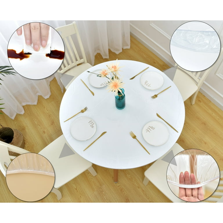 Rally Home Goods Indoor Outdoor Heavy Duty Premium Clear Transparent Round Fitted Vinyl Tablecloth Elastic Edge Waterproof Wipeable Fine Table