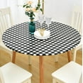 thumbnail image 1 of Rally Home Goods Indoor Outdoor Patio Round Fitted Vinyl Tablecloth, Flannel Backing, Elastic Edge, Waterproof Wipeable Cover, Black/White Gingham Plaid Check Plastic for 5-Seat Table of 36-42’’ Diam, 1 of 9