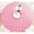 thumbnail image 1 of Rally Home Goods Indoor Outdoor Patio Round Fitted Vinyl Tablecloth, Flannel Backing, Elastic Edge, Waterproof Wipeable Cover, Red-White Gingham Plaid Check Plastic for 6-Seat Table of 43-56’’ Diam, 1 of 8