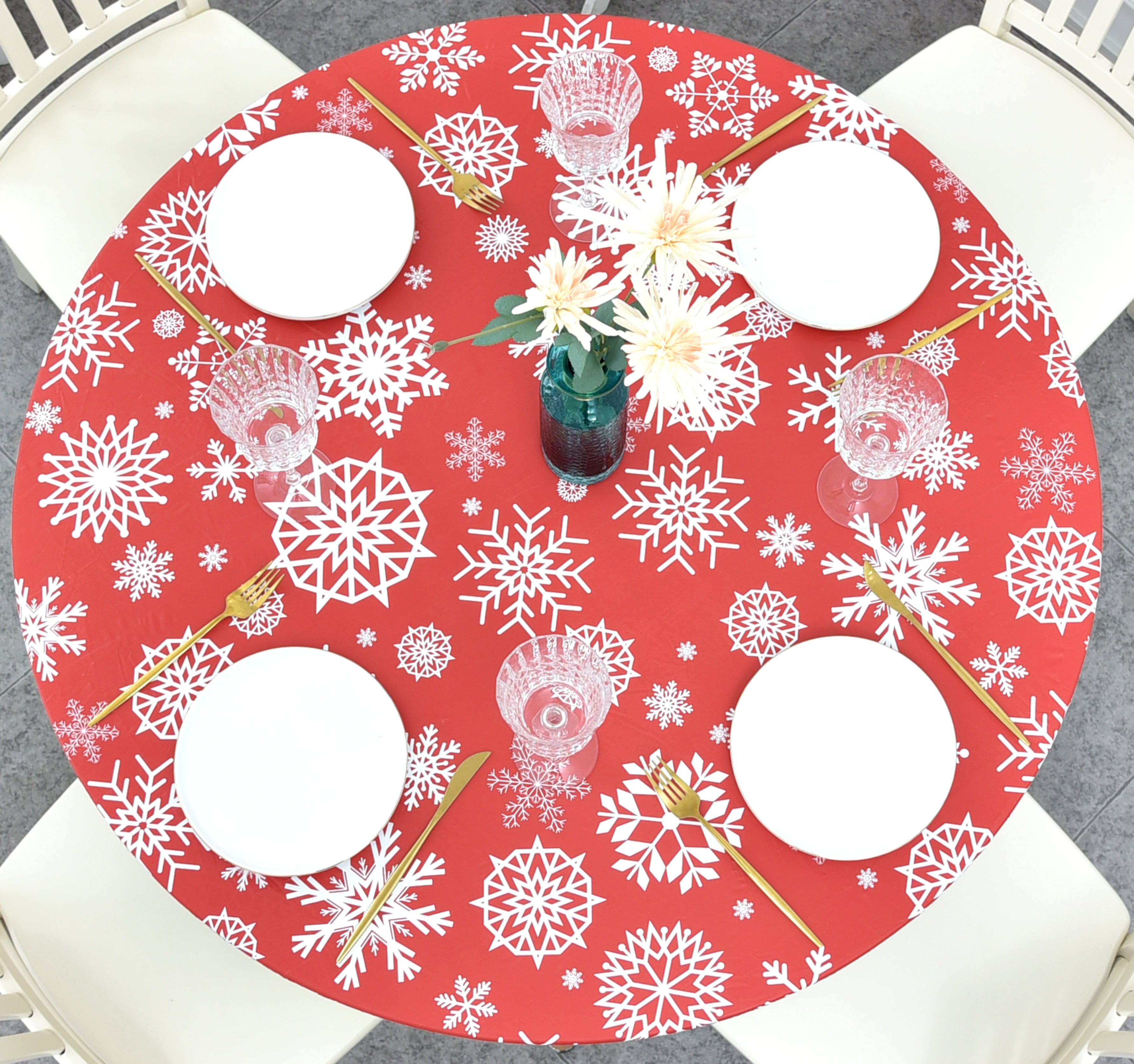 Sticky Note Snowflake Rally Home Goods Waterproof Vinyl Tablecloth, Red Snowflake Design ...