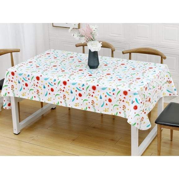 Rally Home Goods Indoor Outdoor Patio Vinyl Rectangle Tablecloth, Flannel Backed, Spill Proof Waterproof Wipeable for Dining Table, Parties Picnic, Floral Hearts Pattern, 55x86’’, Seats 6 - 8