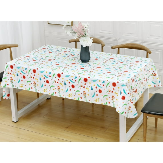 Rally Home Goods Indoor Outdoor Patio Vinyl Square Tablecloth, Flannel Backed, Spill Proof Wipeable for Dining Table, Parties and Picnic, Floral Hearts Pattern, 55x55’’, Seats up to 4
