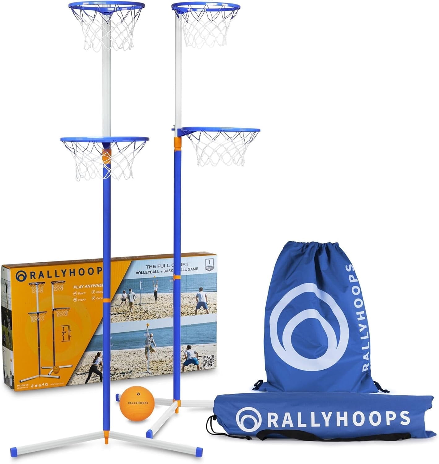 RallyHoops 7 ft - World's First Sports Game to Mash Volleyball & Basketball - Setup in Seconds - Easy to Learn - Fun to Play for All Ages