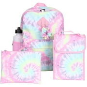 Ralme Tie Dye Girls Backpack with Lunch Box and Water Bottle 6 Piece Set 16 Inch