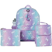Ralme Unicorn Girls Backpack with Lunch Box and Water Bottle 6 Piece Set 16 inch