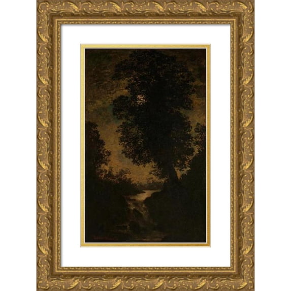 Ralph Albert Blakelock 17x24 Gold Ornate Framed and Double Matted Museum Art Print Titled - A Waterfall, Moonlight (By 1886)