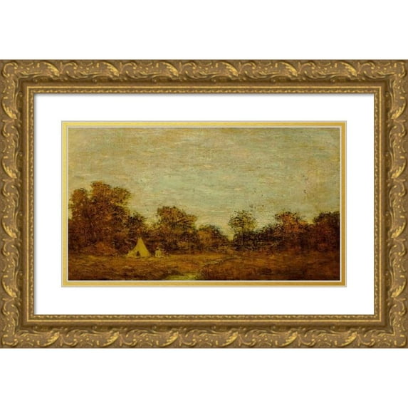 Ralph Albert Blakelock 18x12 Gold Ornate Wood Frame and Double Matted Museum Art Print Titled - Encampment at Sunset