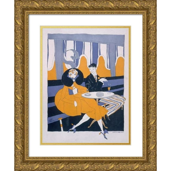 Ralph Barton 15x18 Gold Ornate Wood Frame and Double Matted Museum Art Print Titled - He; ‘I Propose Dinner.’ She; ‘Materialist’ (1916)