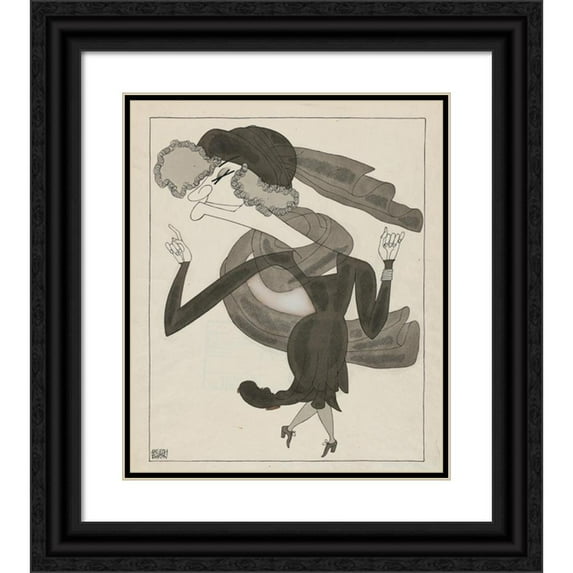 Ralph Barton 20x23 Black Ornate Framed Double Matted Museum Art Print Titled: Minnie Maddern Fishing (1929)