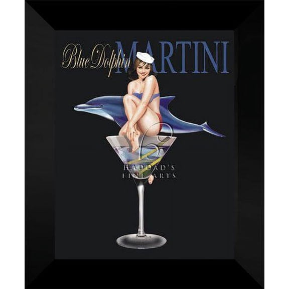 Ralph Burch FRAMED Print 15x18 "Blue Dolphin Martini"