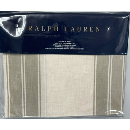 Ralph Lauren Amagansett Queen Flat Sheet Further Lane Ticking Tan Sage 100% Cotton